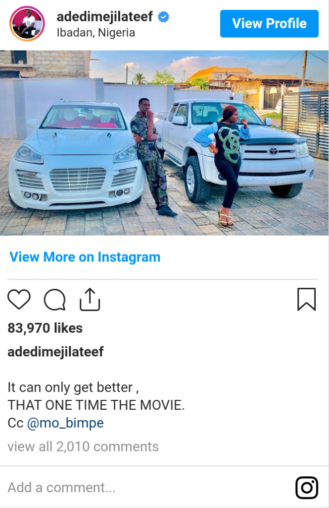 Jubilation as Lateef Adedimeji and alleged girlfriend Adebimpe Oyebade flaunt their new car 4 Screenshot 20210427 144054