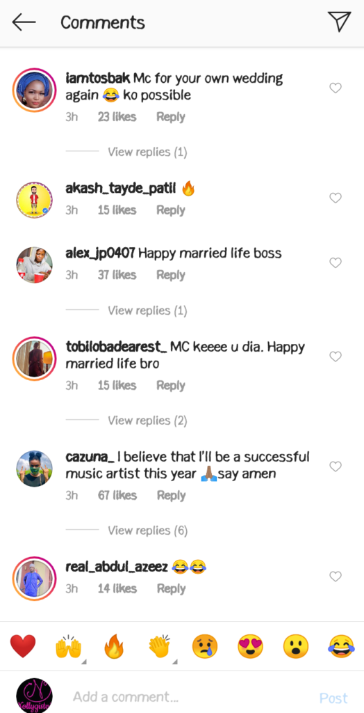 "Am On Mc Duty" Cute Abiola Says After His Fans Congratulate Him As He Secretly Ties The Knot With His Original Girlfriend (photos) 6 Screenshot 20210529 194455