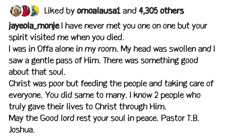 "I Have Never Met You One On One But Your Spirit Visited Me When You Died" Actress Jaiye Kuti Says After The Death Of TB Joshua 3 Screenshot 20210613 125039