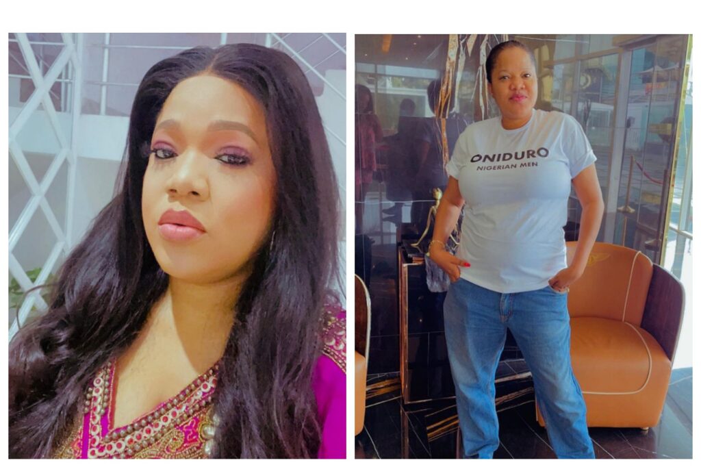 Actress Toyin Abraham sparks reactions as she rocks her husband’s jeans trousers 2 1626187166601