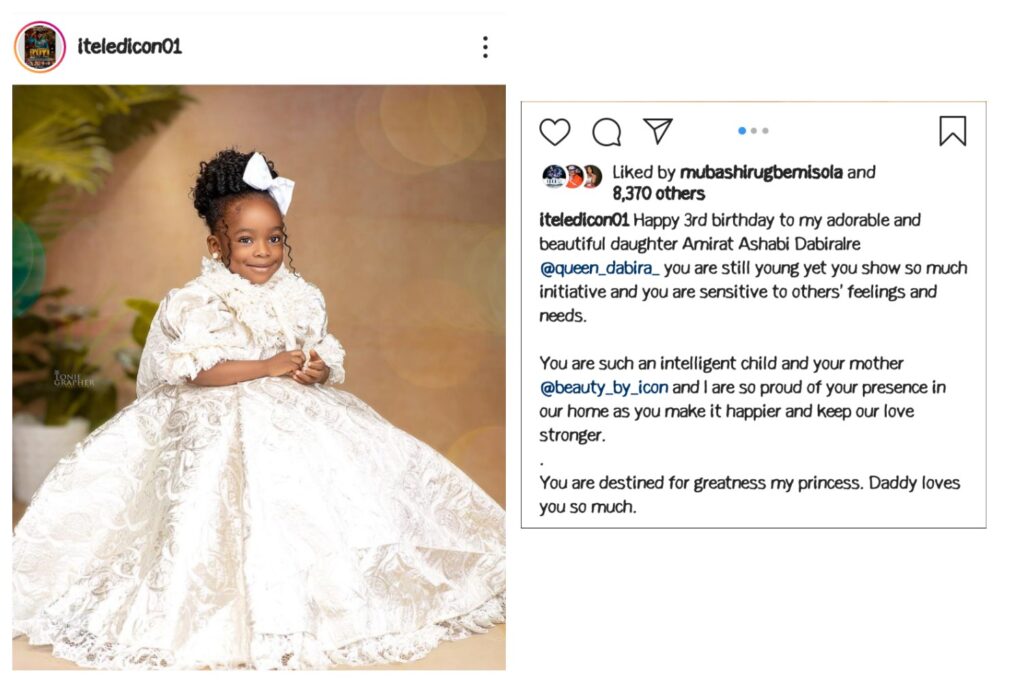 Yoruba Actor Ibrahim Yekini Known As "ITELE" Celebrates His Pretty Daughter's Birthday In Style As She Clocks 3 Years Today (Photos) 3 1626599871336