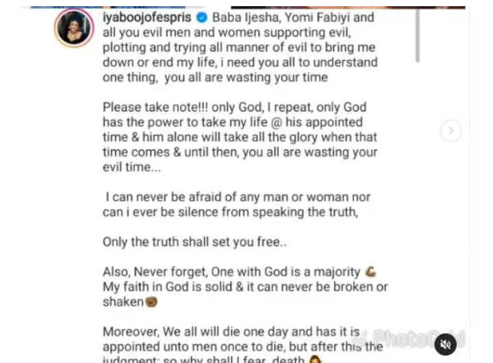 Actress Iyabo Ojo reacts after Nigerian herbalist said she would suffer and die over Baba Ijesha rape saga 3 Screenshot 20210709 073922