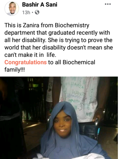 Physically challenged student celebrates as she graduates from Bayero University Kano 3 Screenshot 20210709 112825
