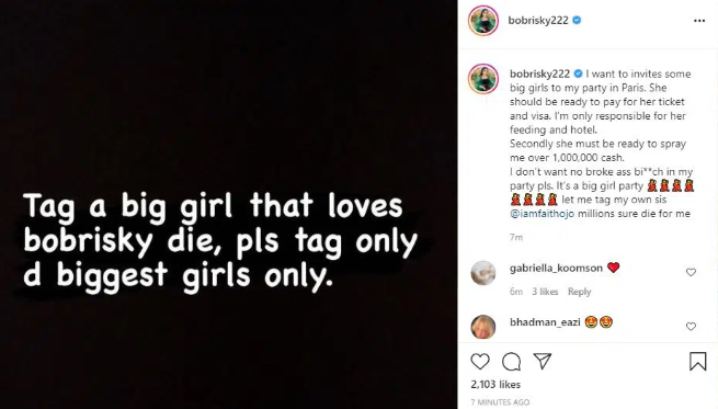 ‘You must be ready to spray me over N100k cash to attend my 30th birthday party’ Bobrisky 3 Screenshot 20210723 191401