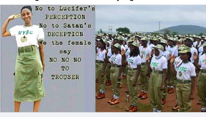 Nigerians react after Deeper Life Church member shared photo of Corps member wearing khaki skirt and saying female trousers are “Satan’s deception” 2 Screenshot 20210913 112421