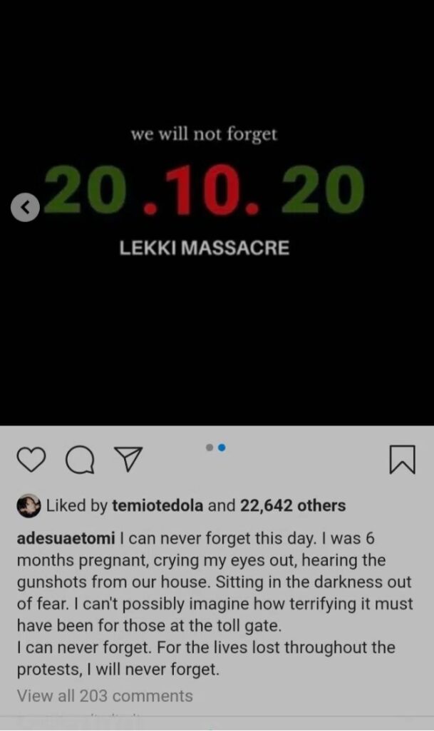 ENDSARS Memorial: I was crying my eyes out, hearing the gunshots from our house – Adesua Etomi recounts 3 Screenshot 20211020 205331