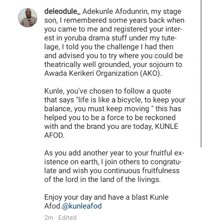 Dele Odule reveals why he could not register Kunle Afod under his tutelage many years ago. 3 Screenshot 20211024 205336