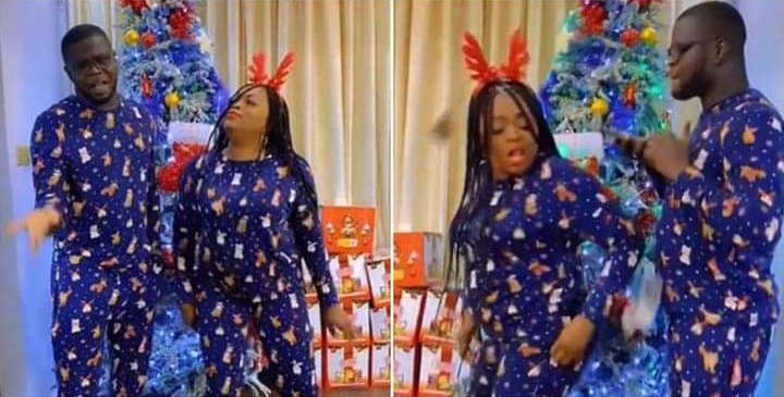 Christmas Day: JJC Skillz ‘Feasts’ on Wife Funke Akindele Backside in Cute Video, Couple Rock Matching PJs (Video) 2 Funke Akindele
