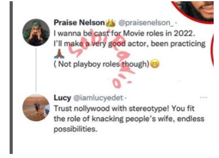 ‘Stray bullet just hit Ka3na’ BBNaija’s Lucy suggests Praise will fit the role of sleeping with people’s wives in Nollywood 3 Screenshot 20220115 162158