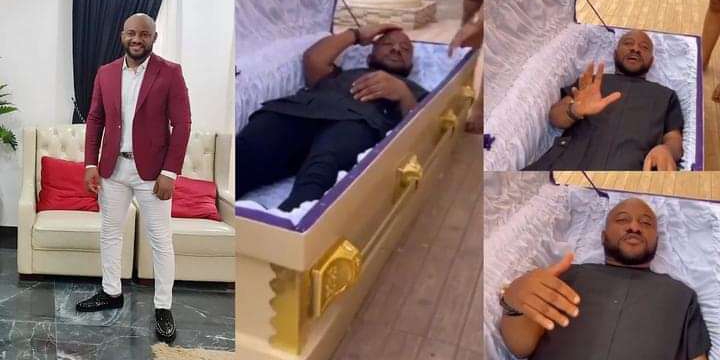 “Na romance film we dey shoot o” – Actor, Yul Edochie says as he lies inside a coffin following FG ban on money ritual in movies (video) 2 Screenshot 20220226 190140