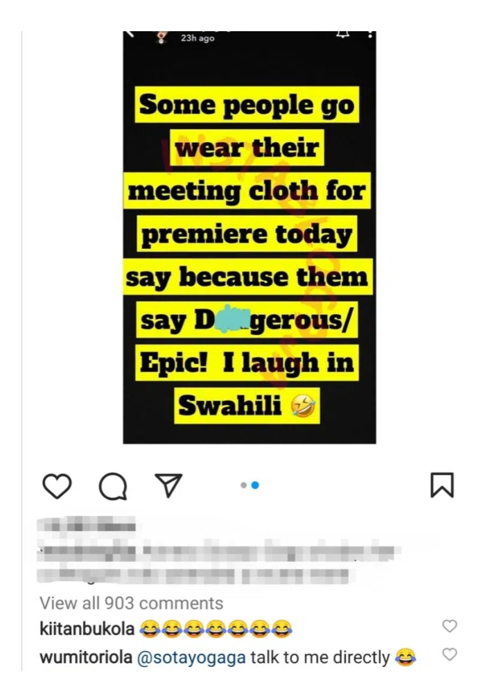 ‘Talk to me directly’ Actress Wunmi Toriola reacts as Sotayogaga drags colleagues who stormed Femi Adebayo’s movie premiere with their ‘Coven’ outfits 3 Screenshot 20220405 104707