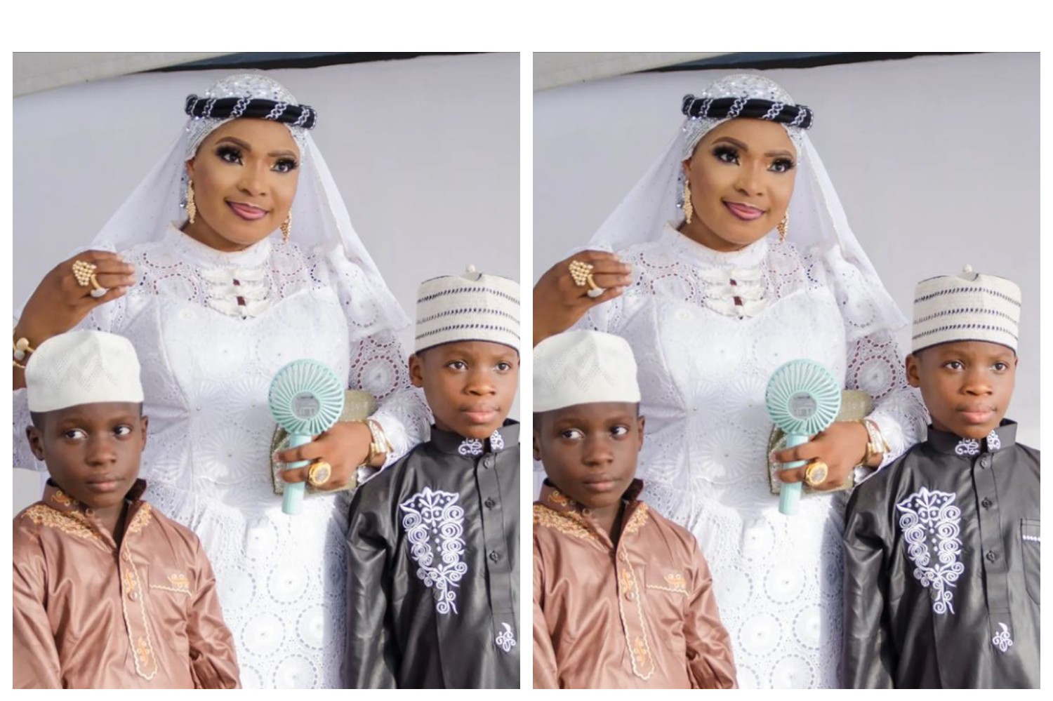 Actress Laide Bakare shows off her two sons as she celebrates Ramadan in a dazzling outfit