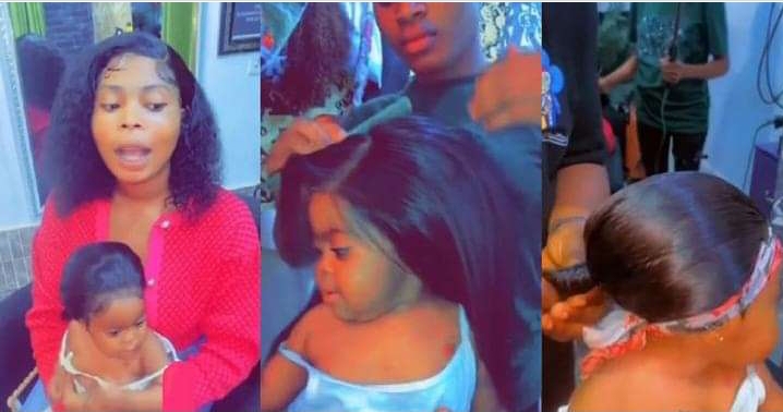 “Let kids be kids” – Netizens berate Nigerian mom for installing frontal wig on her little girl (video) 2 Screenshot 20220613 121444