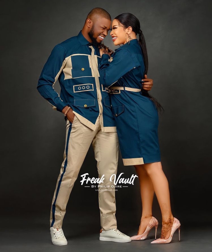 “See as they fit” Reactions as Tonto Dikeh rocks matching outfit with Stan Nze 2 Stan Nze and Tonto Dikeh