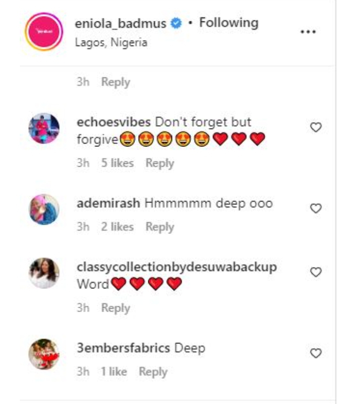“Never Forget how they gave you distance” Reactions as Eniola Badmus shares cryptic message 5 Screenshot 20220928 211536