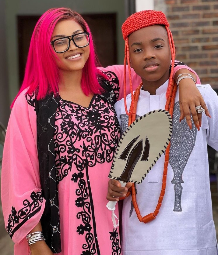 Reactions as Nollywood actress, Mercy Aigbe poses with her son in royal outfit 2 Reactions as Nollywood actress, Mercy Aigbe poses with her son in royal outfit