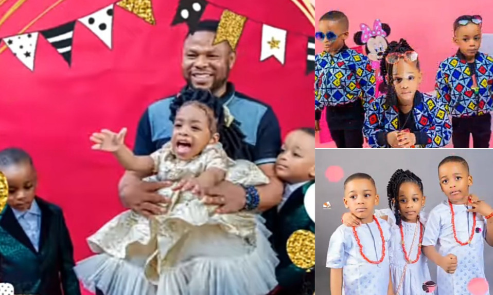 “My Prides”: Yinka Ayefele Poses with His Triplets in Cute Photos as They Clock 4, Female Twin Steals the Show (video)