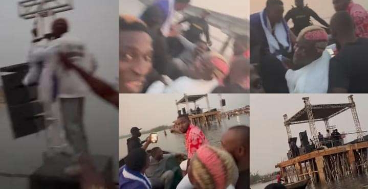 Portable cries out in fear as he performs on water in Port Harcourt (Video)